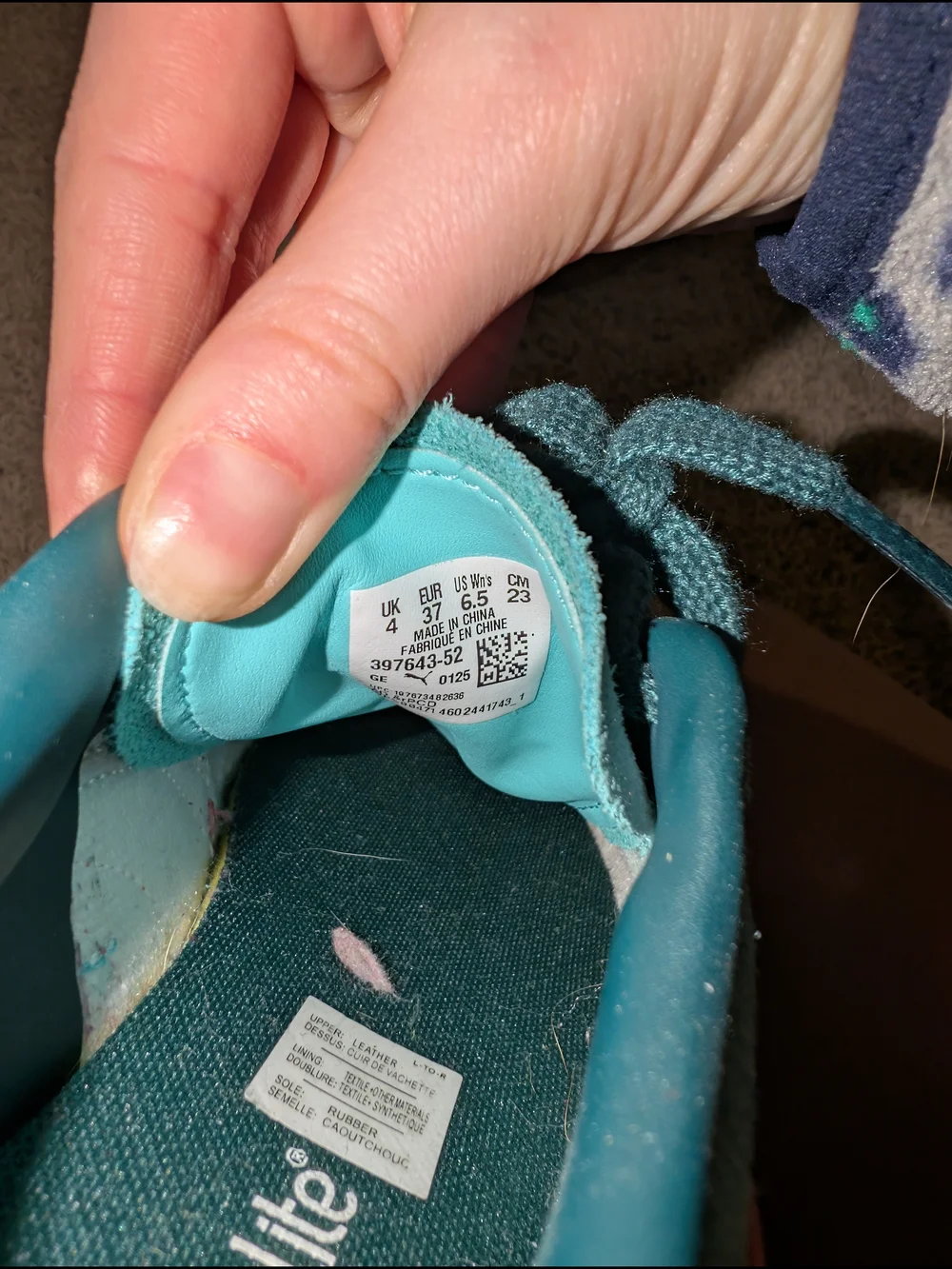 Puma Suede Casual Sneakers in Aqua with Pink Stripe - Picture 3 of 3
